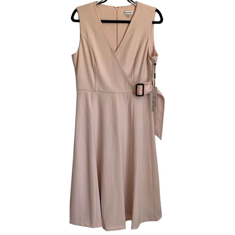 NWT Calvin Klein Belt Trim A Line Dress in Pale‎ Pink